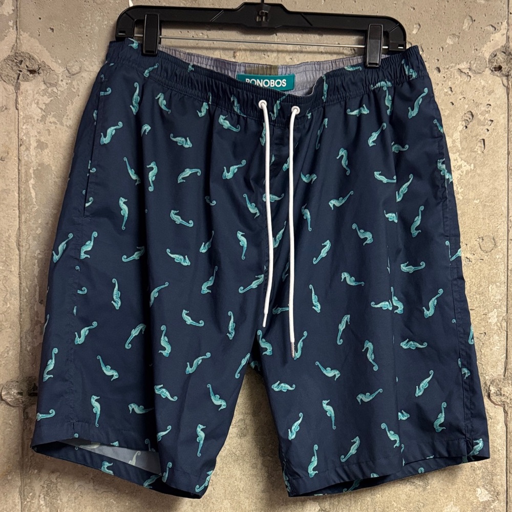 Bonobos Men's Swim Shorts with Teal Seahorse Pattern